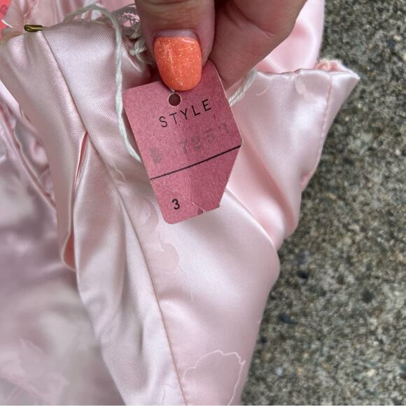 Vintage Nordstrom Pink Shiny Acetate Ruffle Swoop Bodice Wiggle Dress Size 3-4 - Picture 6 of 12